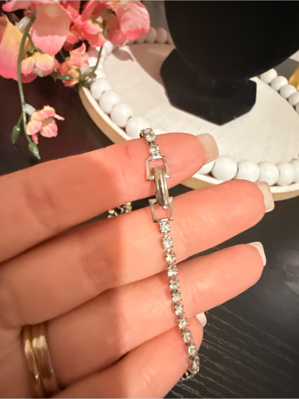Vintage Silver Tone Rhinestone Tennis Necklace Clear Crystal Line Necklace - Picture 4 of 6